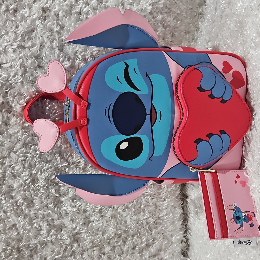 Lilo And Stitch Hearts Lovebug Valentines Mini Backpack And Cardholder Set